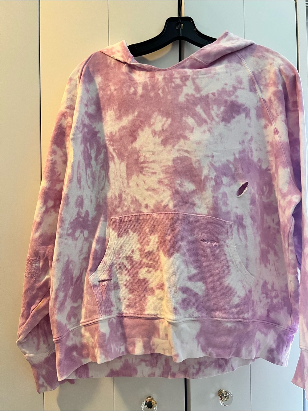 NWOT LoveShackFancy Pink & White Tie-Dye Hoodie Sweater, distressed (set)